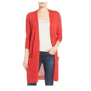 Halogen Womens Size Small Hibius Linen  Long Line Open Cardigan